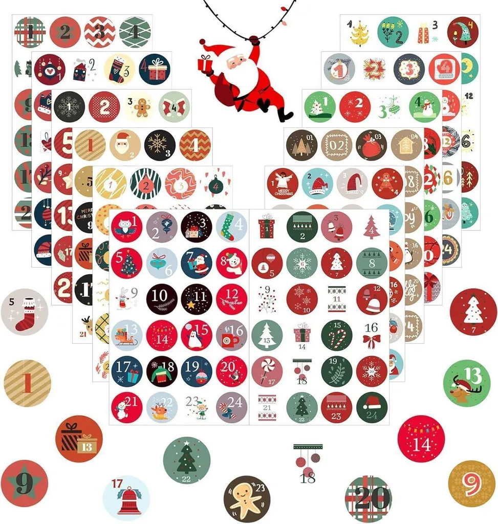24 Autocollants Chiffres pour Calendrier de l'Avent Noël DIY 1-24