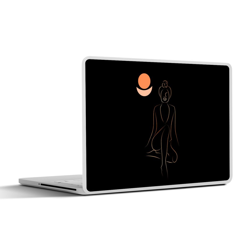 MuchoWow Laptop Aufkleber Sticker Cover Frau - Linienkunst - Gold - Meditation 25x18 cm - Laptop-Deko