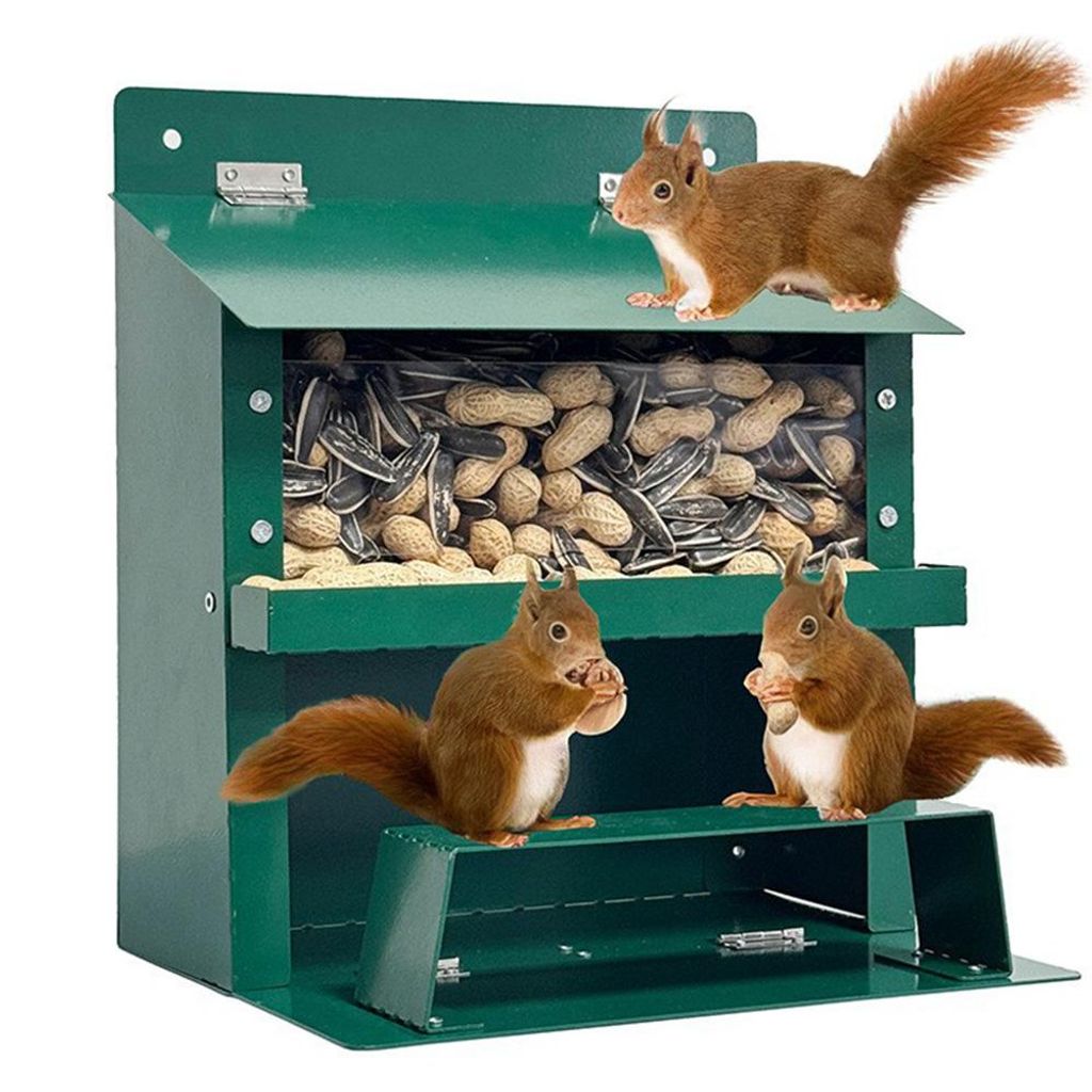 Eichhörnchenfutterhäuschen für draußen, Metall-Eichhörnchenfutterhäuschen mit Klappdeckel großer transparenter Behälter Eichhörnchenfutter...