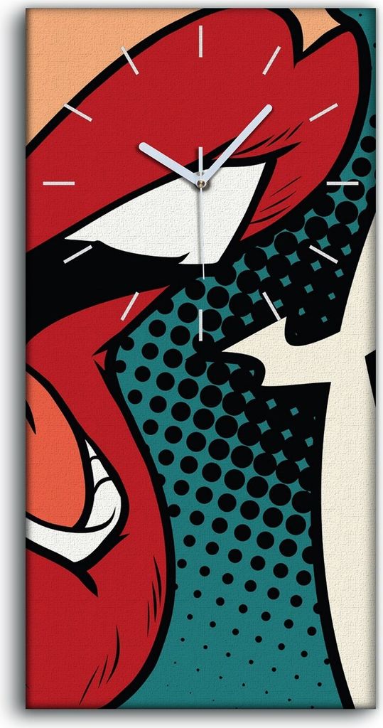 Wohnzimmer-Bild Leinwand Uhr Kunstdruck 30x60 Moderne Pop Kunst Mund WOW Vintage - weiße Hände