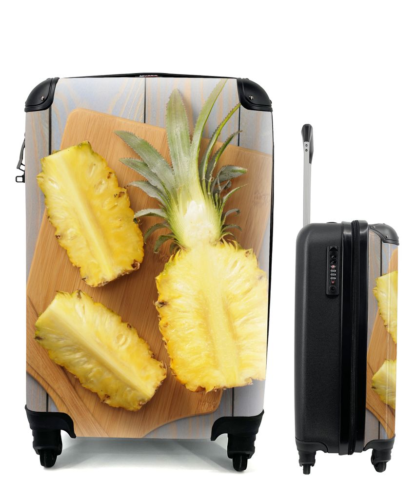 MuchoWow Koffer Handgepäck Trolley Rollkoffer Kleine Reisekoffer mit 4 Rollen - Ananas - Schneidebrett - Tisch - Cabin Size < 55x40x23 cm & 55x4...