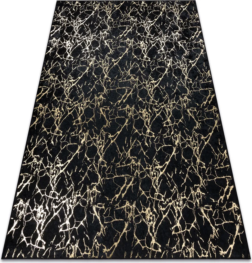Tapis de Salon Lavable Marbre Noir et Or MIRO 80x150 cm Antidérapant