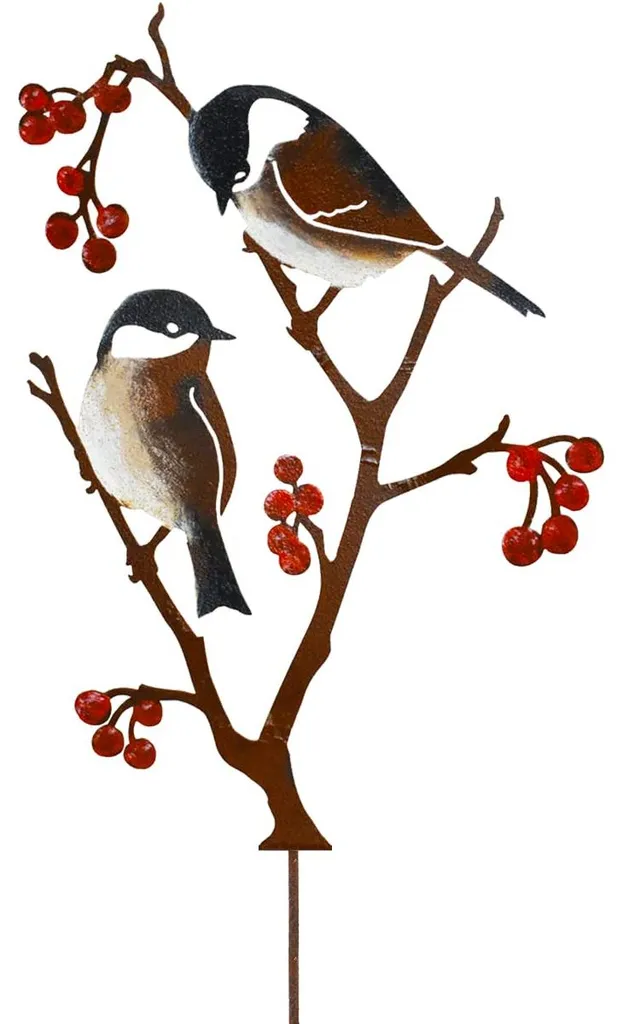 Poteau décoratif oiseaux métal robuste, déco jardin extérieure 60 cm
