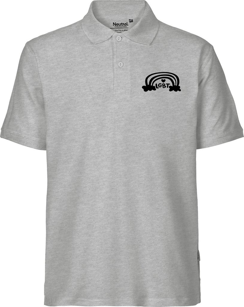 Huuraa Herren Polo Shirt LGBT Regenbogen Herz M Sport Grey Bio Baumwolle Fairtrade Poloshirt Geschenkidee