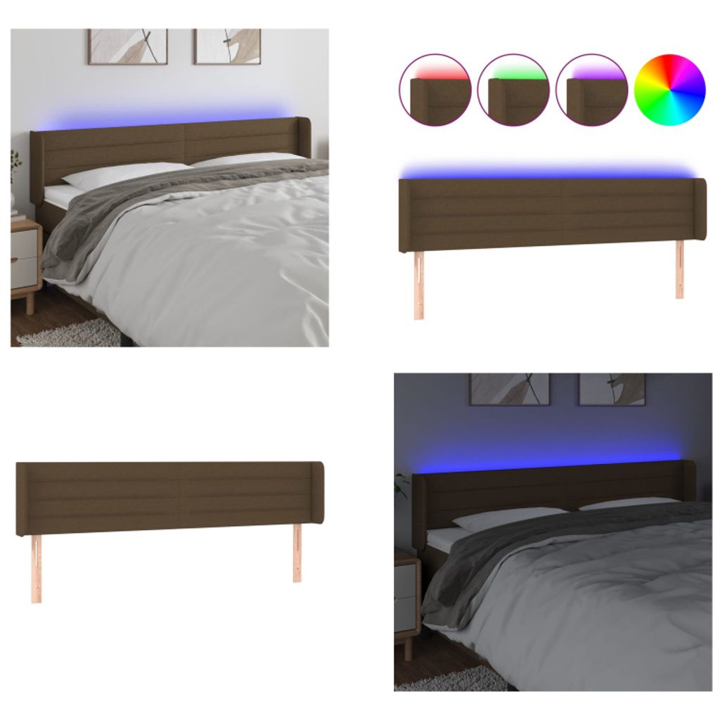 vidaXL LED Kopfteil Dunkelbraun 203x16x78/88 cm Stoff - LED Kopfteil - LED Kopfteile - Kopfteil - Bett-Kopfteil