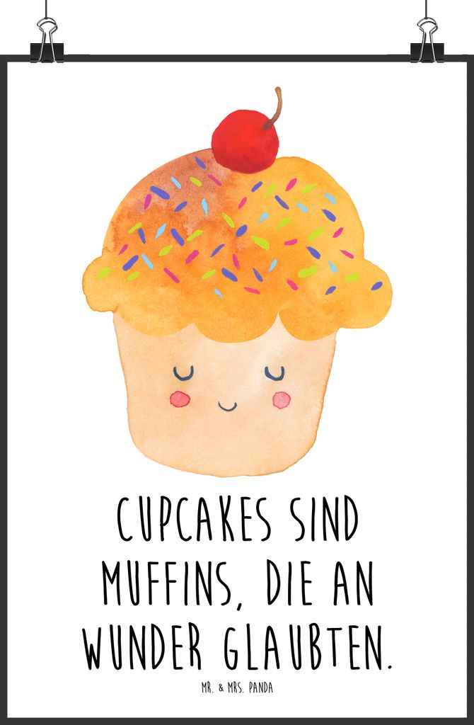 Mr. & Mrs. Panda Bild Cupcake DIN A2 - Weiß - Geschenk, Muffin, Küche Deko, drucke, Spruch, Lustige Sprüche, Wunder, Motivation, Kunstdruck, Wan...