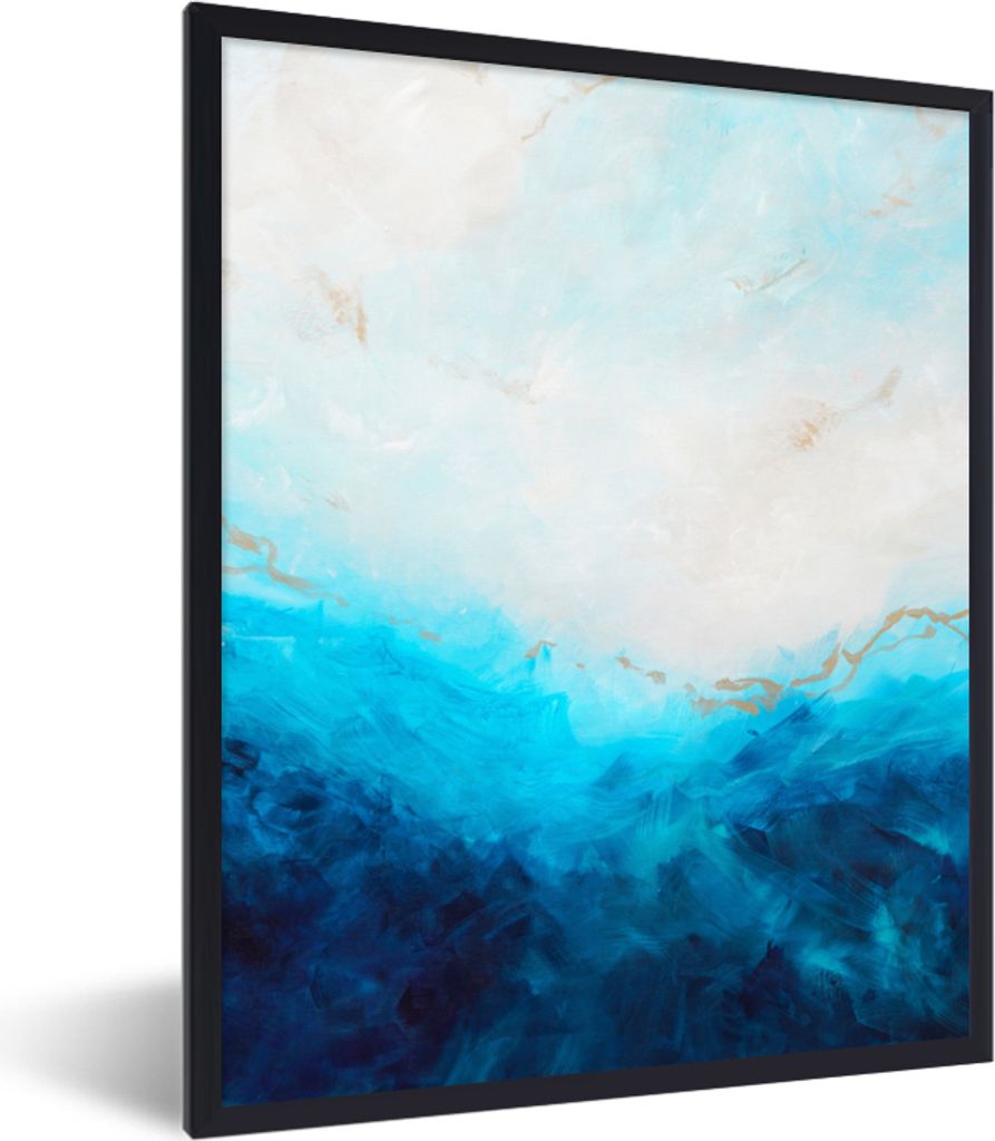 MuchoWow Gerahmtes Poster Farbe - Meer - Blau - Abstrakt - Gold 60x80 cm - Poster mit Schwarzem Bilderrahmen Wandposter Rahmen Foto Bilder - Prem...