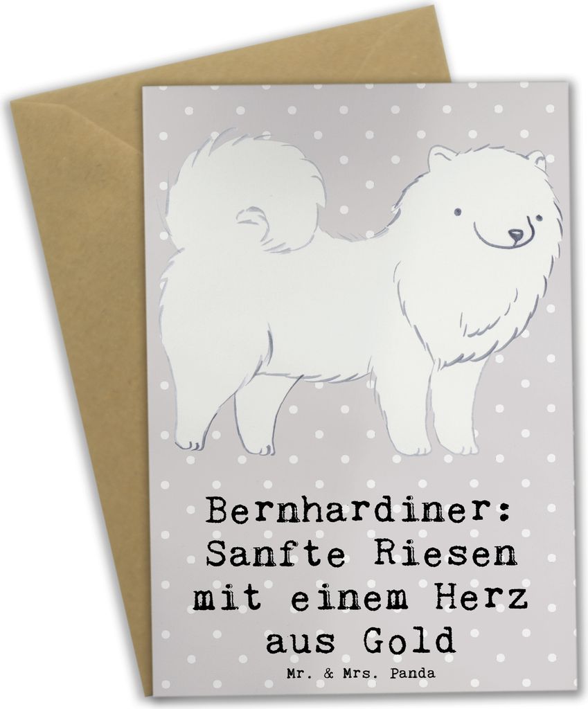 Mr. & Mrs. Panda Glückwunschkarte Bernhardiner Herz - Grau Pastell - Geschenk, Klappkarte, weihnachtskarten, Grußkarten, sanfter Charakter, Hunde...