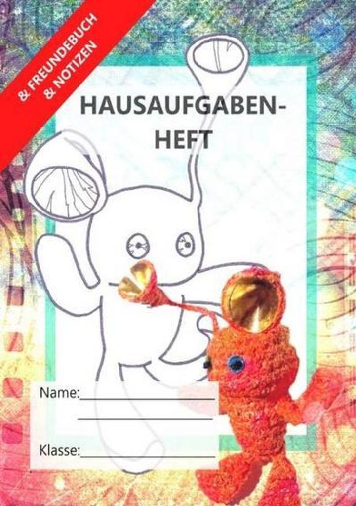 Hausaufgabenheft mit 2 Stundenplänen, Schulferien, Notenübersicht, Freundeseiten und Ausmalbild