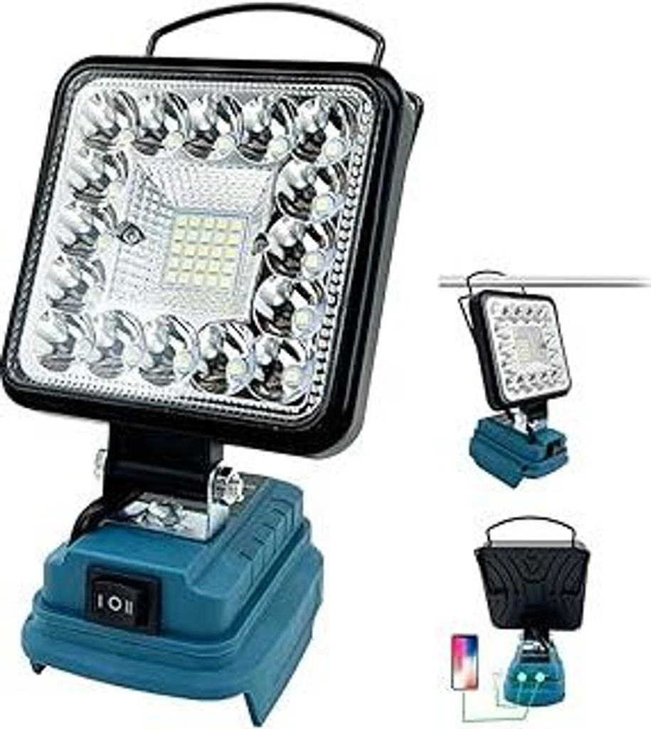 Akku Lampe für Makita 18V Akku, 48W 4800LM Led Arbeitsleuchte, Strahler Tragbares Flutlichter Baustellen Lampe,mit 2 USB für Camping, Autoreparat...