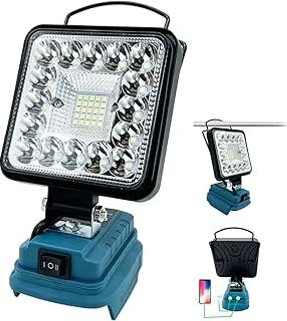 Lampada a batteria per batteria Makita 18V, lampada da lavoro a LED 48W 4800LM, faretto portatile, lampada da cantiere, con 2 USB per campeggio, riparazioni auto, emergenze. Sostituzione per Makita DML816? Senza batteria?