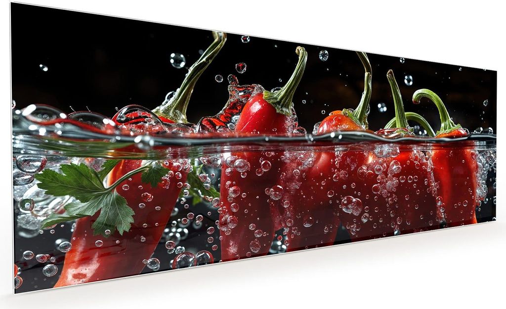 Küchenrückwand Spritzschutz Glas mit Motiv Paprika im Wasser 40 x 40 cm