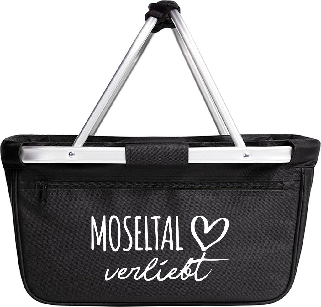 Huuraa Einkaufskorb Moseltal verliebt 20 Liter Black faltbarer Tragekorb Geschenkidee