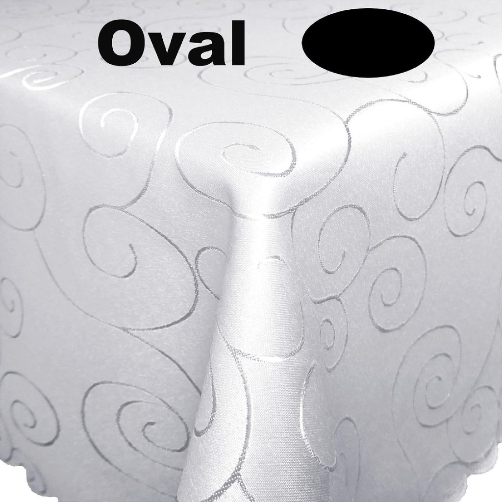 Ornamente Tischdecke OVAL 130x220 WEISS bügelfrei pflegeleicht strapazierfähig