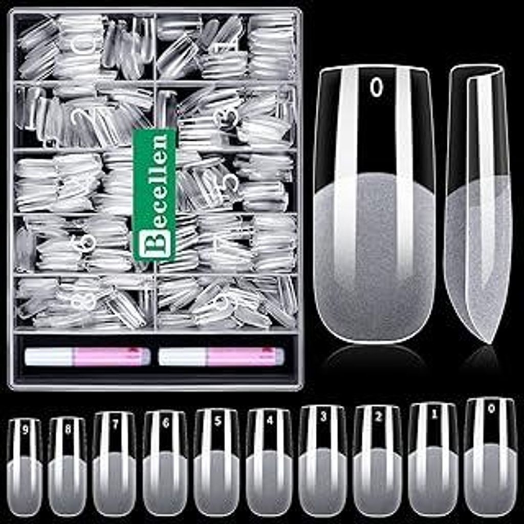 Becellen 500 Stück Künstliche Nagel Tips, Soft Gel Nageltips Fake Full Cover Nails Tips für Gelnägel Pre-buff Kunstnägel Fingernägel Set mit ...