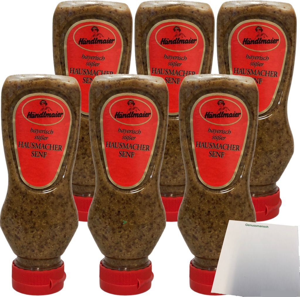 Händlmaier's Hausmachersenf süß Süßer-Senf 6er Pack (6x225ml Flasche) + usy Block