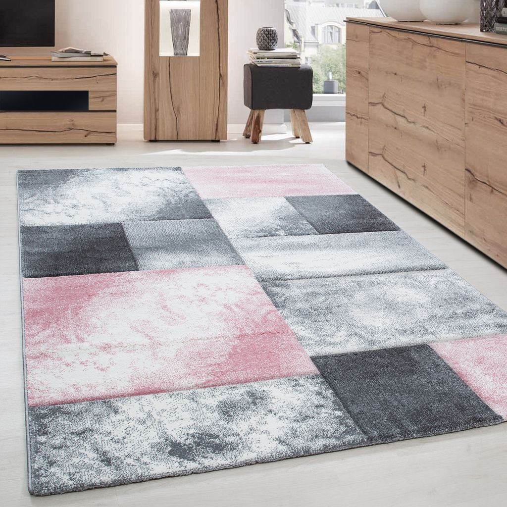 Moderner Design Teppich mit grafischem Muster - Kurzflor für Wohnzimmer, Büro, Schlafzimmer & Jugendzimmer, Größe: 160 x 230 cm, Farbe: Rosa-4