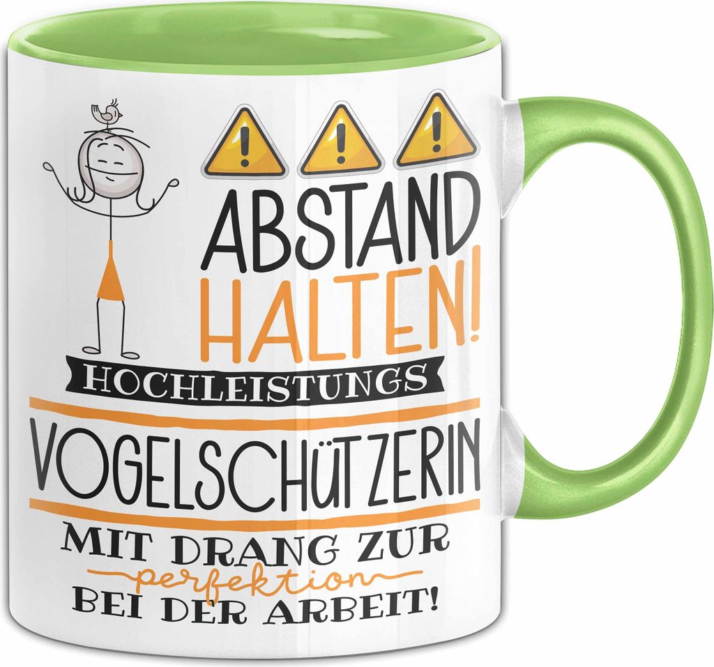Vogelschützerin Tasse Geschenk Lustig Abstand Halten Hochleistungs-Vogelschützerin Mit Drang Zur Perfektion Bei Der Arbeit (Grün)