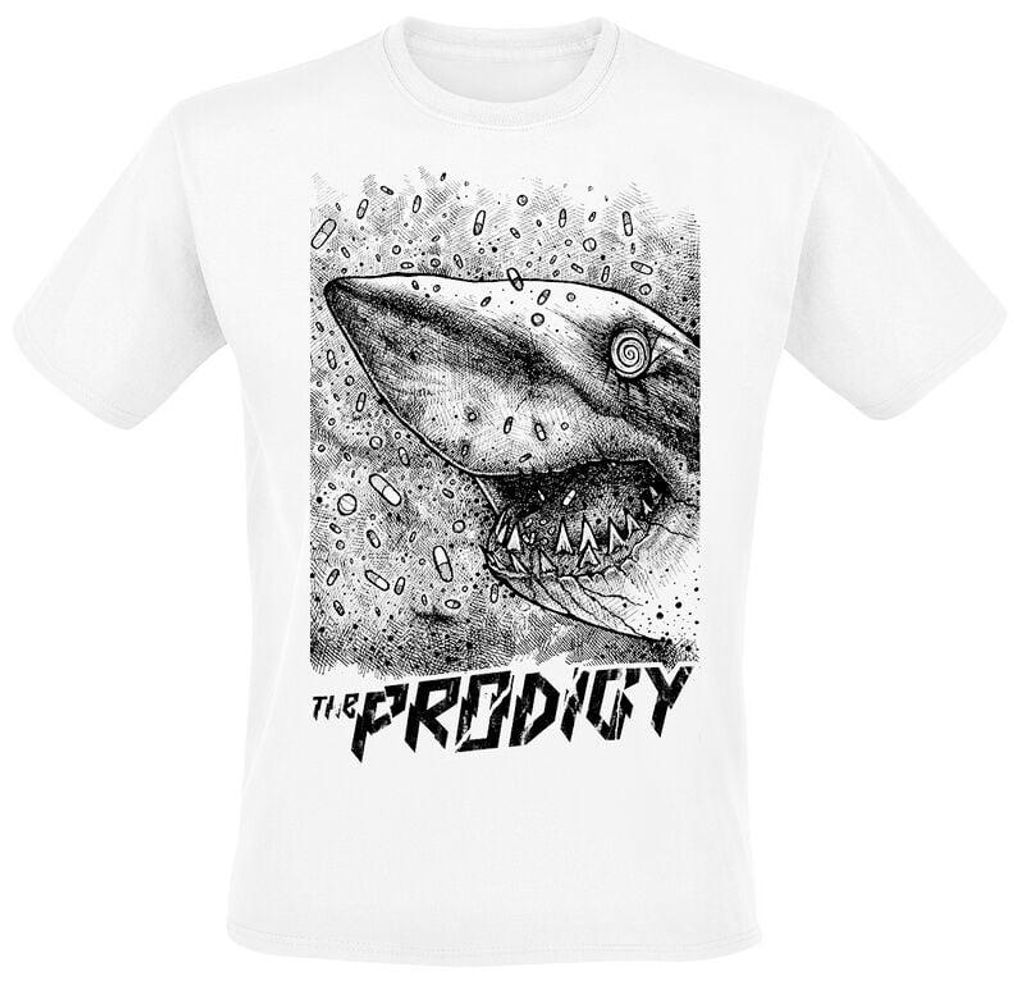 The Prodigy T-Shirt Herren Shark weiß Band-Merch, Bands 100% Baumwolle S