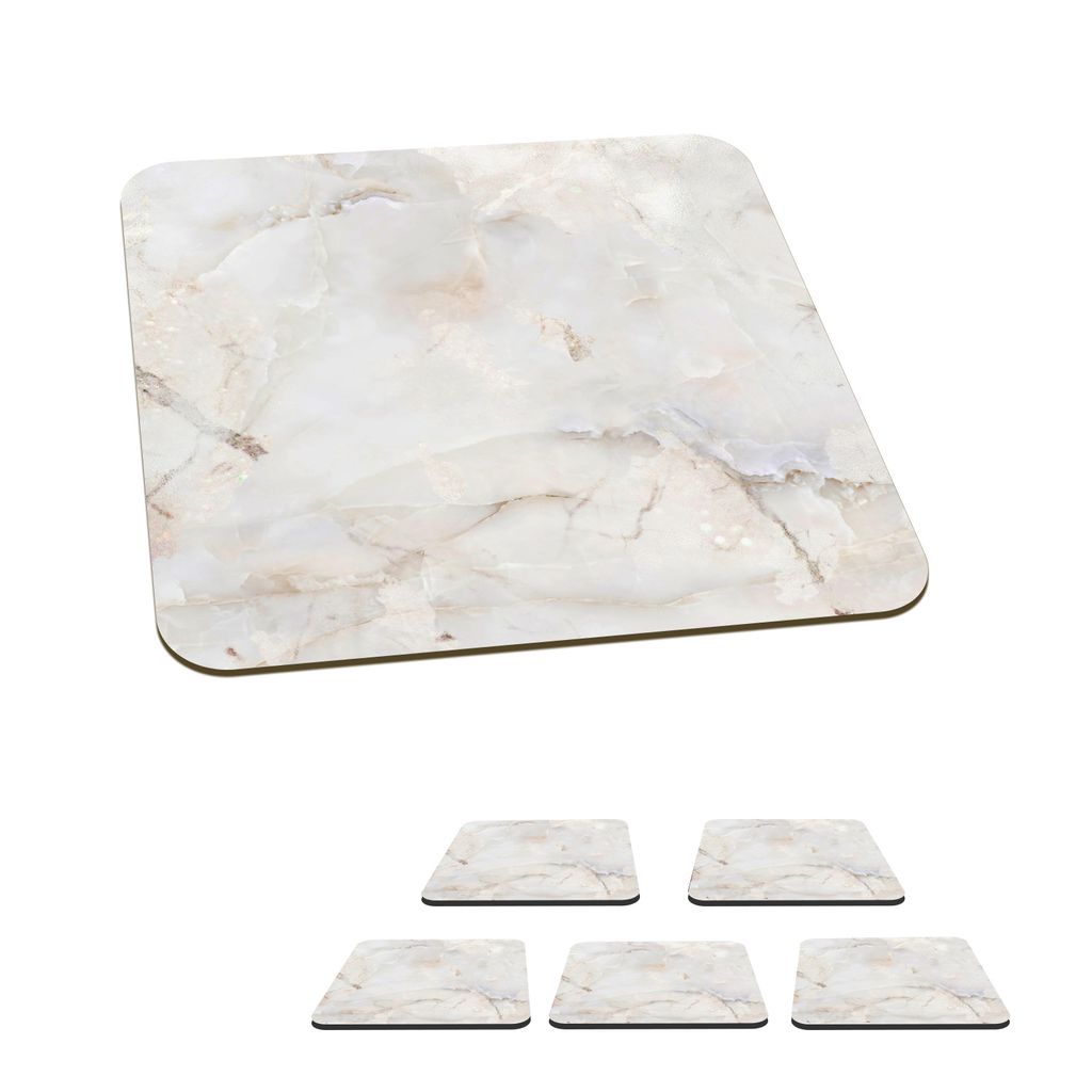 KitchenYeah Glasuntersetzer Quadratisch 6er Set Marmor - Gelb - Perlmutt 10x10 cm Untersetzer für Gläser - Getränkeuntersetzer - Tischplattens...