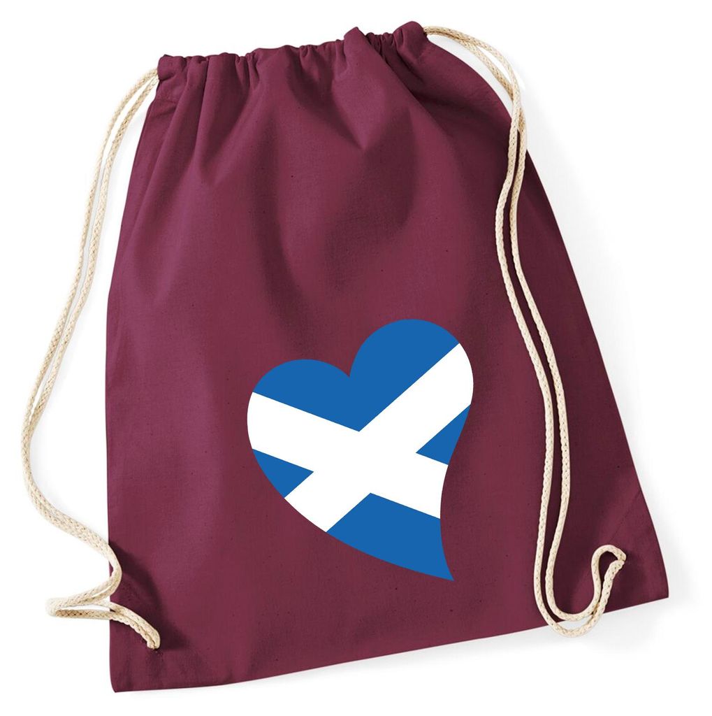 Huuraa Turnbeutel Schottland Flagge Herz 12 Liter Burgundy Baumwolle Rucksack Geschenkidee
