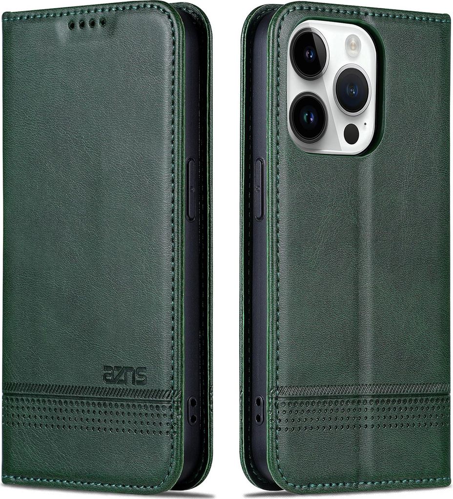 Leder Hülle für iPhone 16 Pro Max, Klapphüllen Brieftasche Magnetverschluss Ständer Schutzhülle Grün