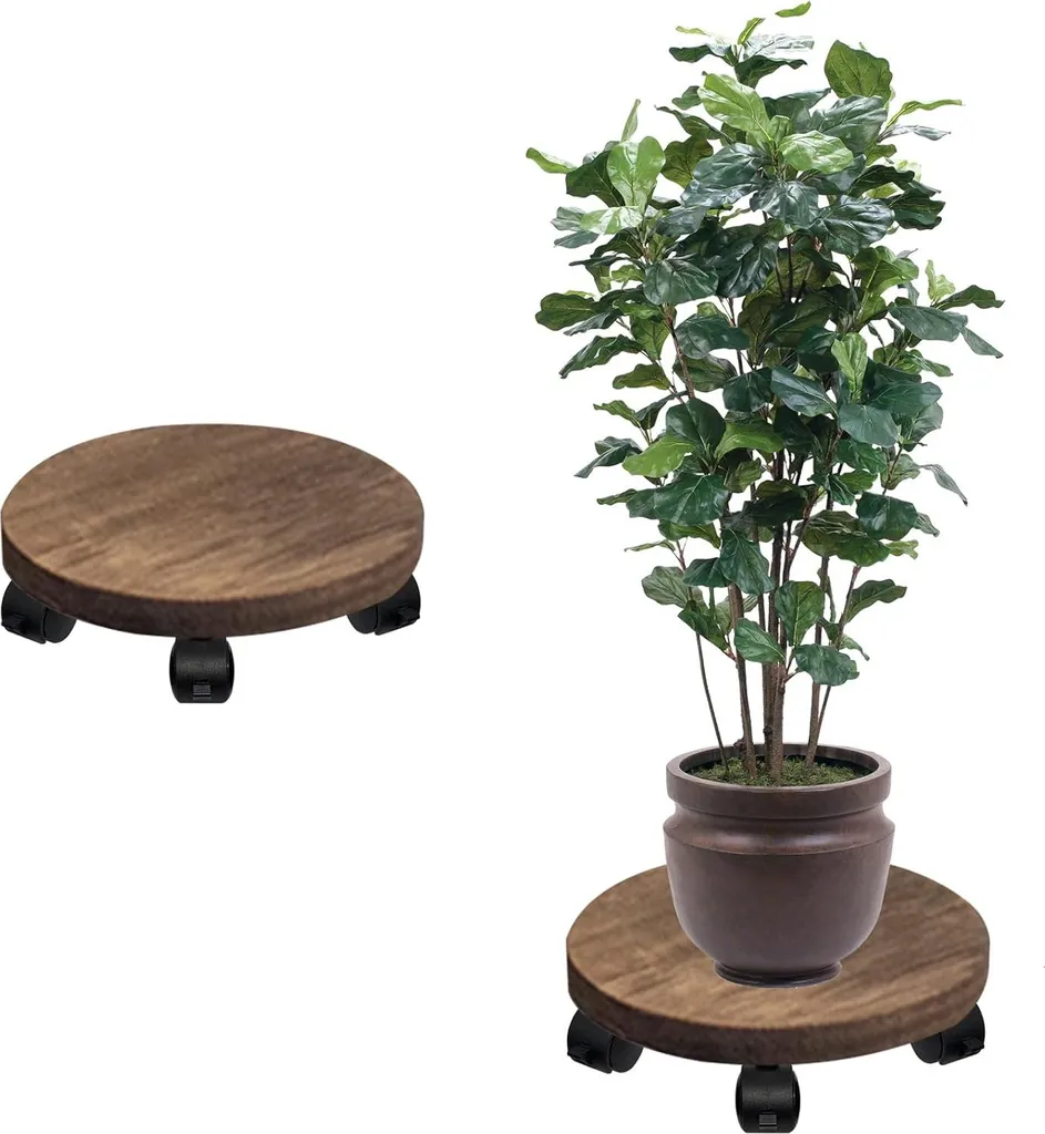 Support pot de fleurs en bois 30cm Roulant - Idéal pour Terrasse et Salon