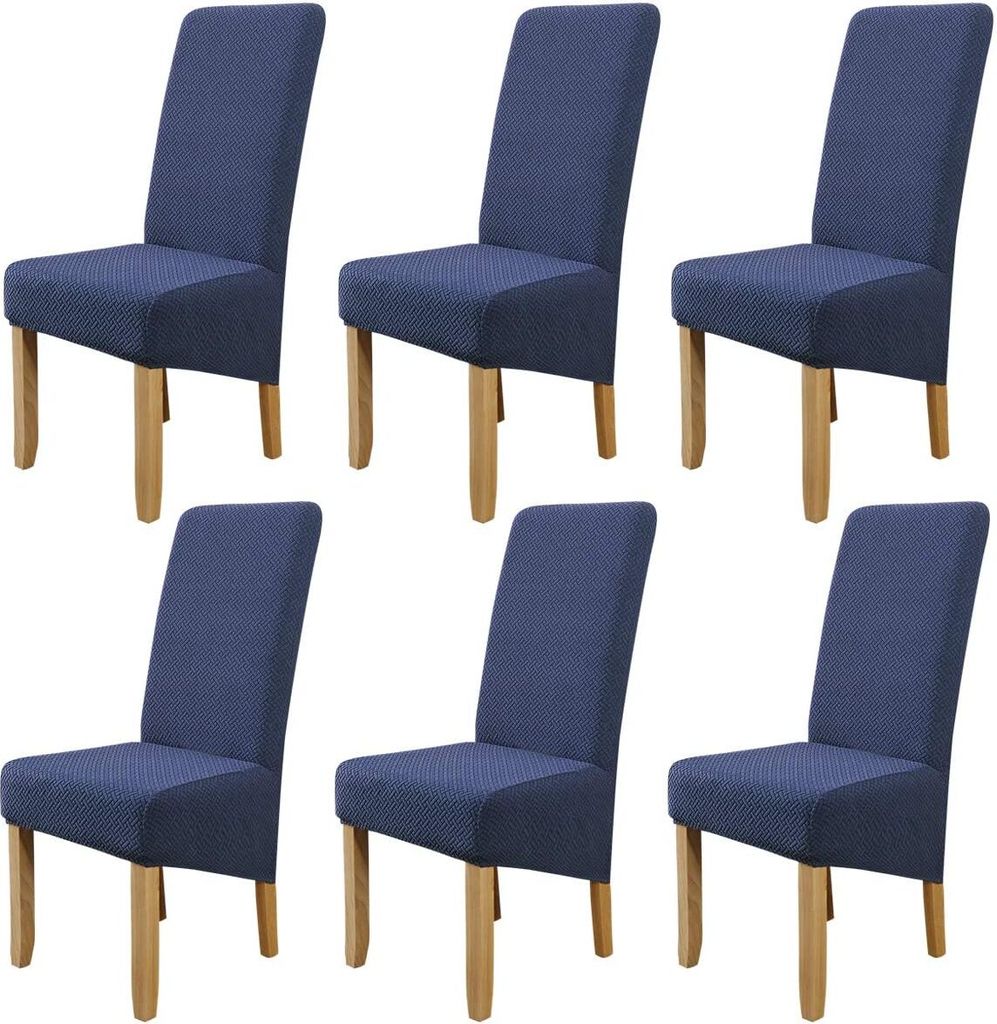 6 Stück Stuhlhussen Stretch Elasthan Stuhlüberzug abdeckung für Esszimmer Hotel Bankett (Dunkelblau)