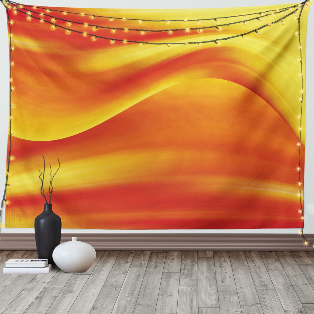 ABAKUHAUS Orange Wandteppich, Abstrakte Digitale Wellen, Wohnzimmer Schlafzimmer Heim Seidiges Satin Wandteppich, 200 x 150 cm, Dunkelorange