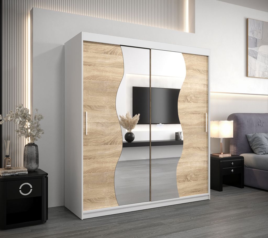 Kleiderschrank ROZALIE – Breite 200 cm, weiß / Eiche sonoma Produktbild 