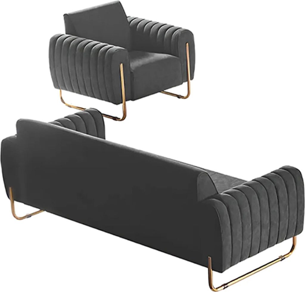 Stoffsofas 2tlg Arbeitszimmer Set 3-Sitzer mit Sessel Grau Einfarbig