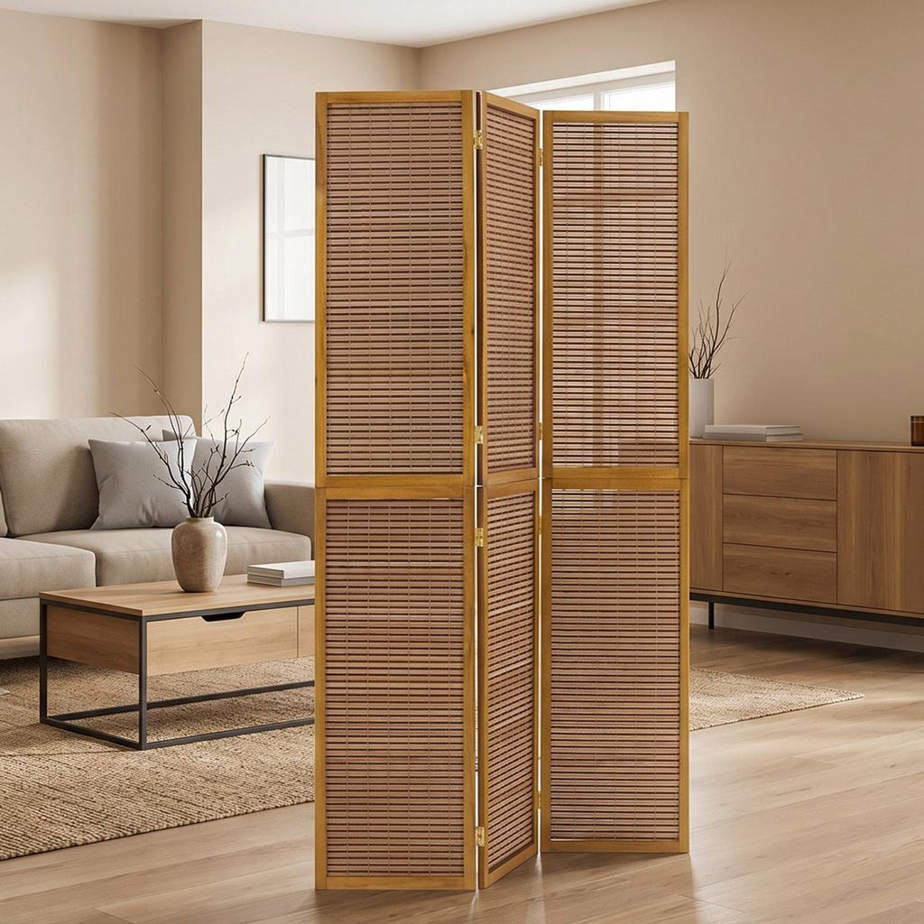 Homestyle4u Paravent Raumteiler 3 teilig XL Bambus Holz Produktbild 