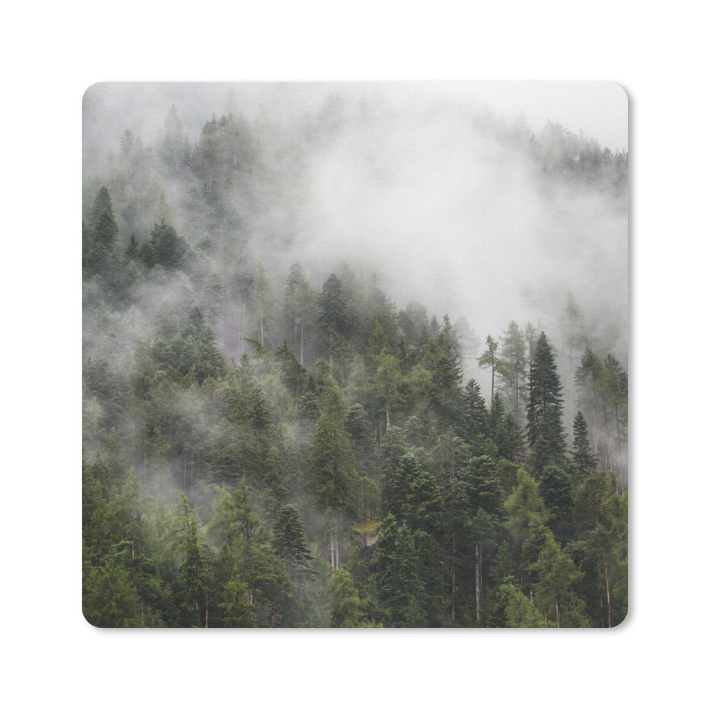 MuchoWow Mauspad Mousepad Wald - Nebel - Berg 20x20 cm - Mousepads - Maus Mat - Pad - Mausunterlage - Desk Mat - Bureauartikeln