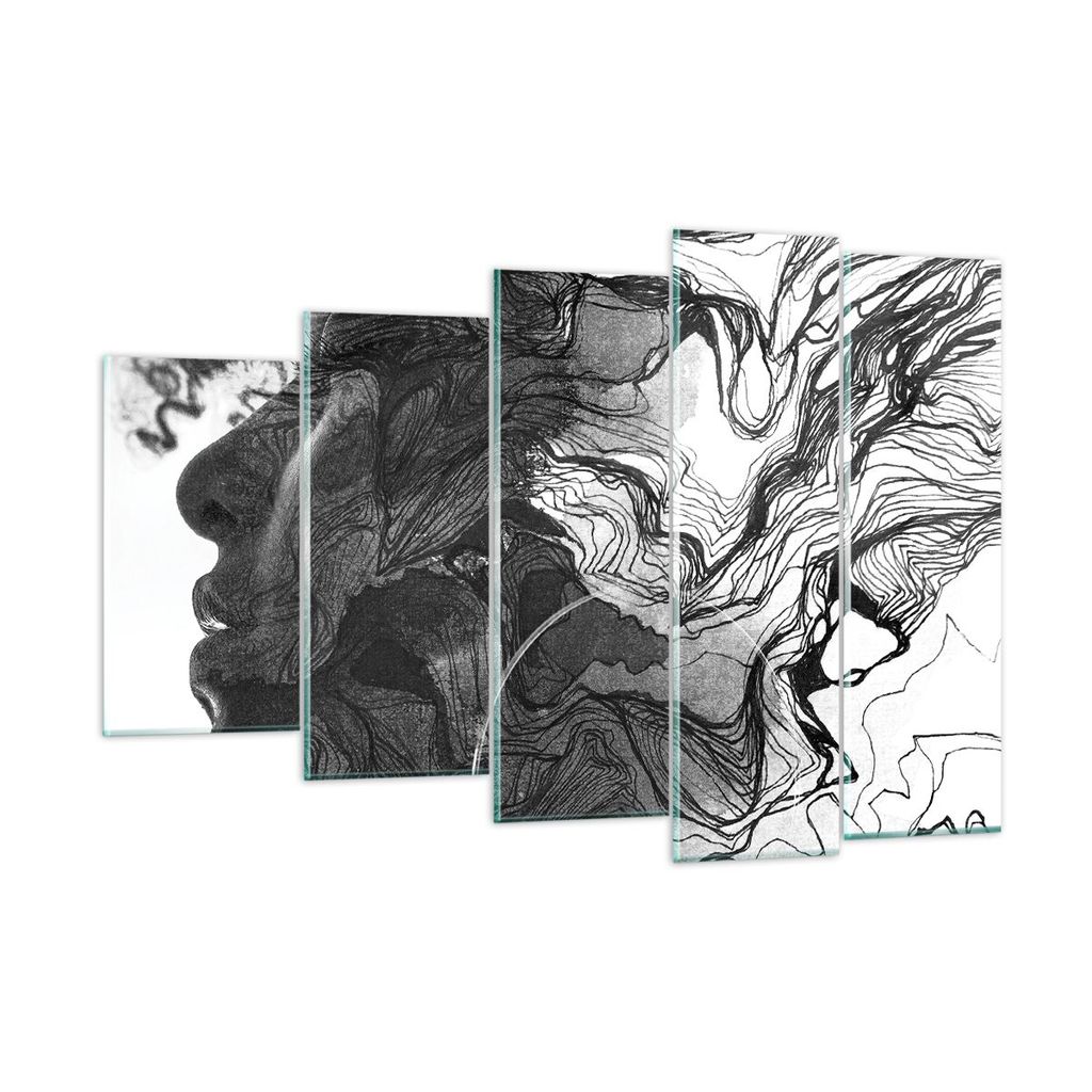 Bilder auf glas - 5 Teile - Frau Linie Kunst. - 150x100cm - Glasbilder - Wandbilder - Bilder - zum Aufhängen bereit - Wanddekoration aus Glas - Gl...