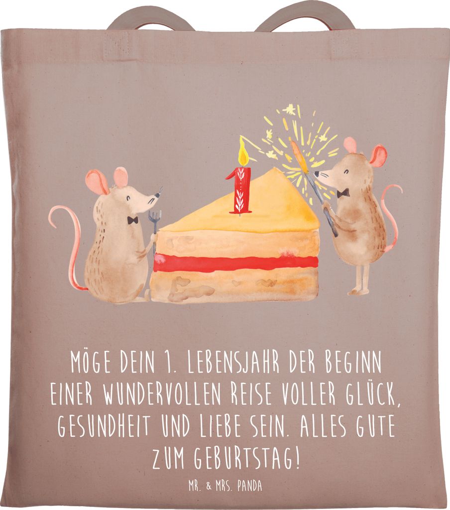 Mr. & Mrs. Panda Tote Bag 1. Geburtstag Reise - Braun Pastell - Geschenk, erster, Happy Birthday, Einkaufstasche, Feier, Lebensjahr, Büchertasche,...