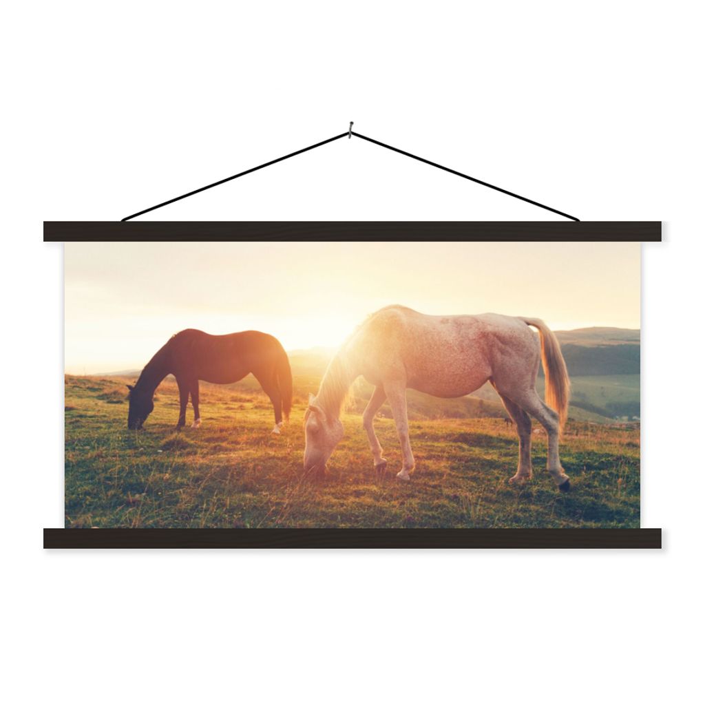 MuchoWow Textilposter Pferde - Sonne - Tiere 60x30 cm mit schwarzem Rahmen - Textilien