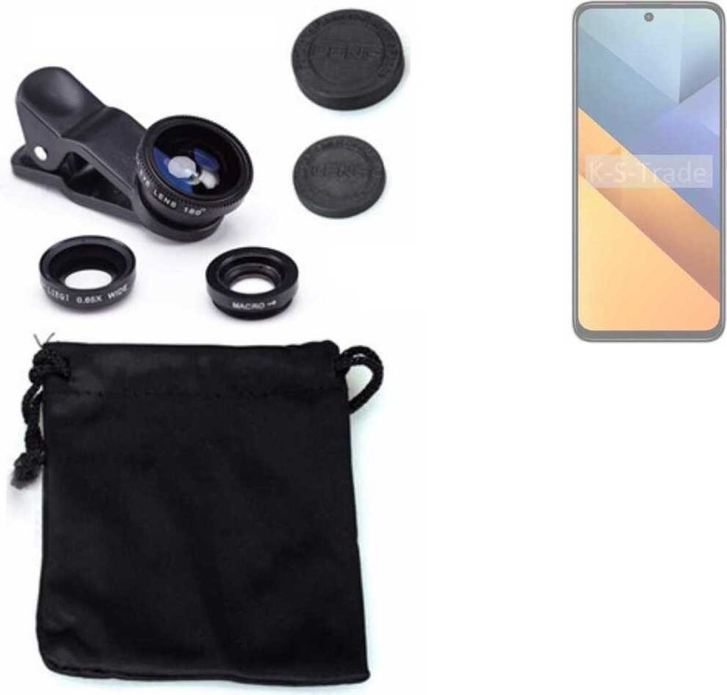 K-S-Trade Smartphone Kamera Linsen Set Kompatibel mit POCO M6 4G 3in1 Clip-On Kamera Adapter Macro Weitwinkel FishEye Fischauge Objektiv Linse