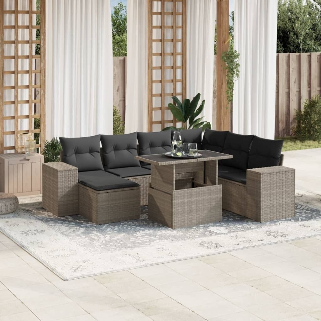 Maison Exclusive - 8-tlg. Garten-Sofagarnitur mit Kissen Hellgrau Poly Rattan