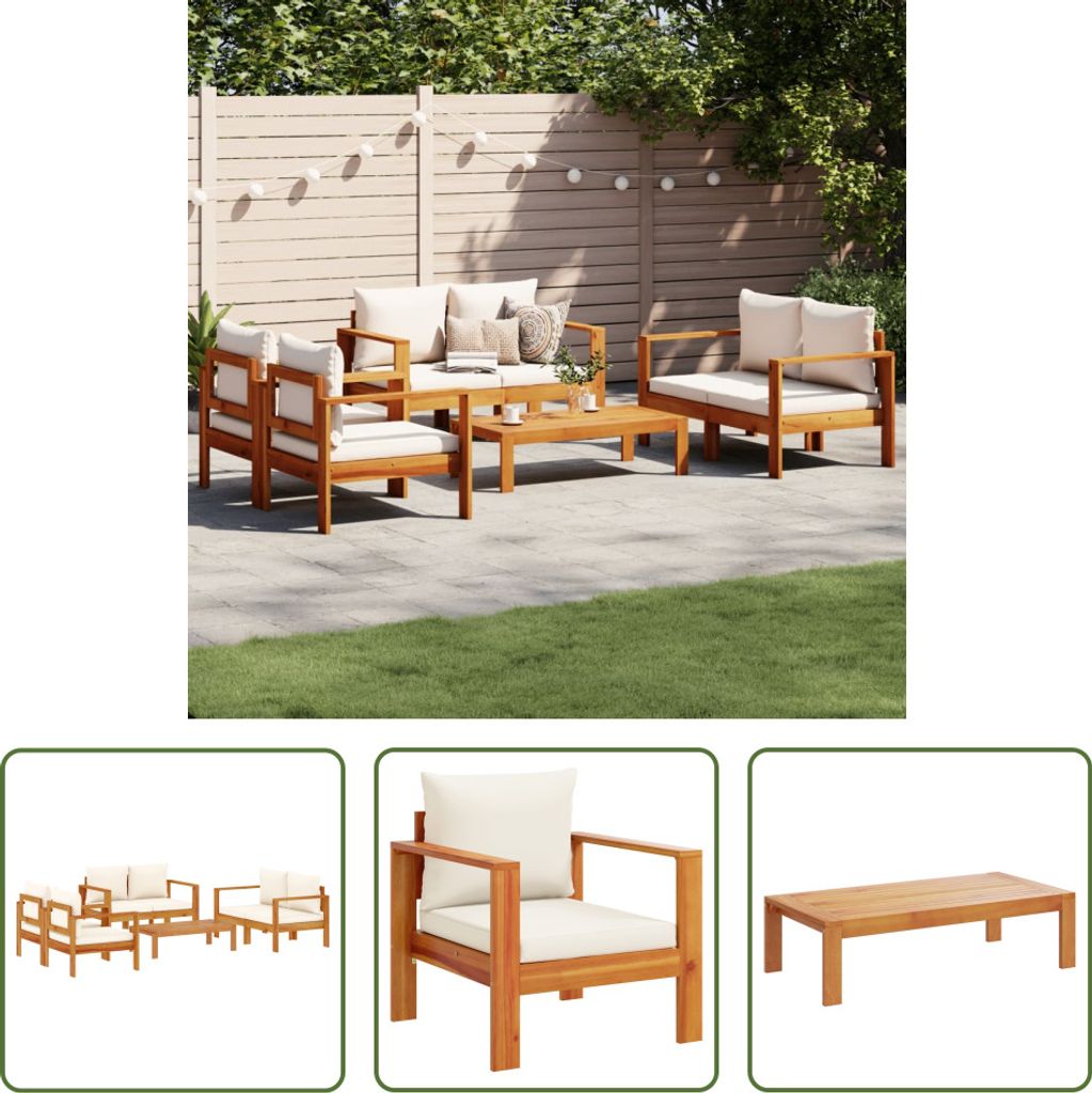The Living Store 5-tlg. Garten-Sofagarnitur mit Kissen Massivholz Akazie
