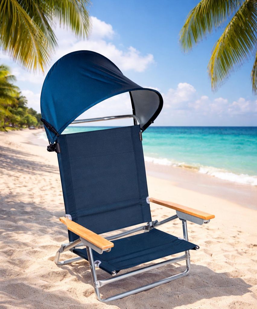 Strandstuhl mit Sonnenschutz faltbar Alu Klapp Camping Falt Liege Stuhl Dach