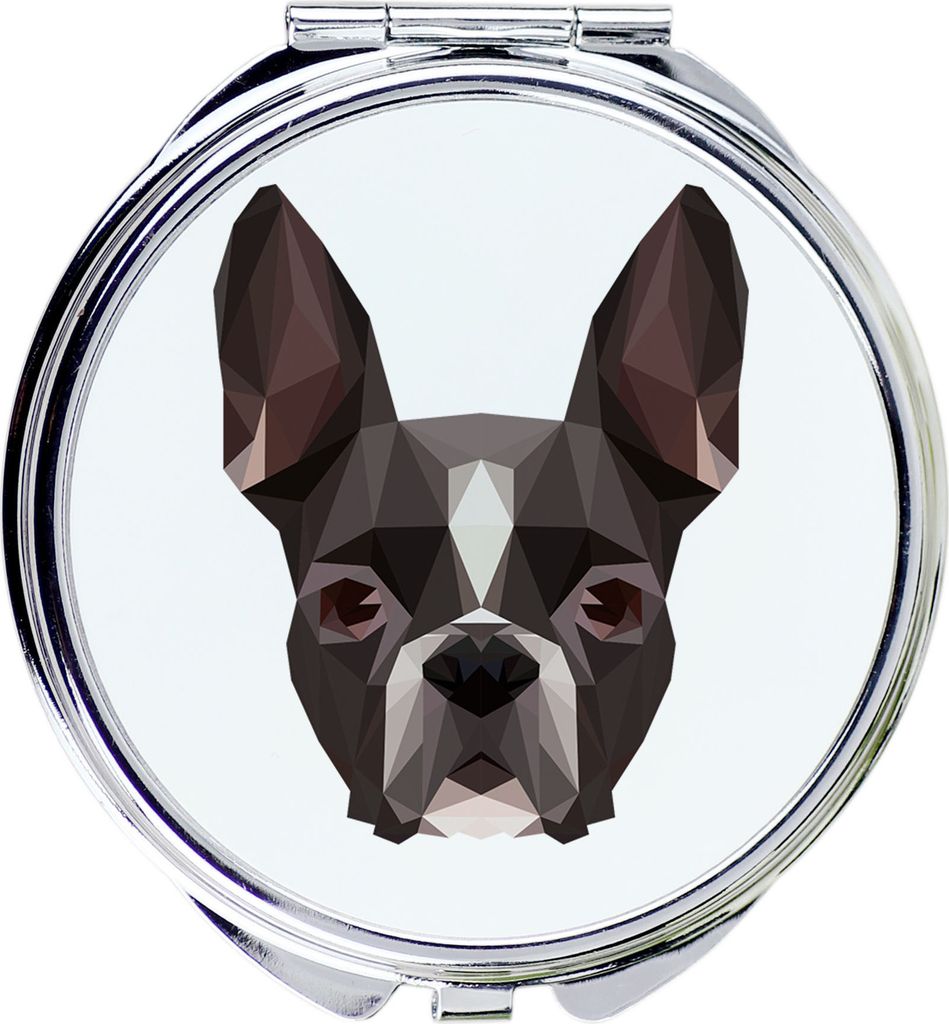 Boston Terrier - Spiegel mit Foto und geometrischem Aufdruck der Marke Art-Dog