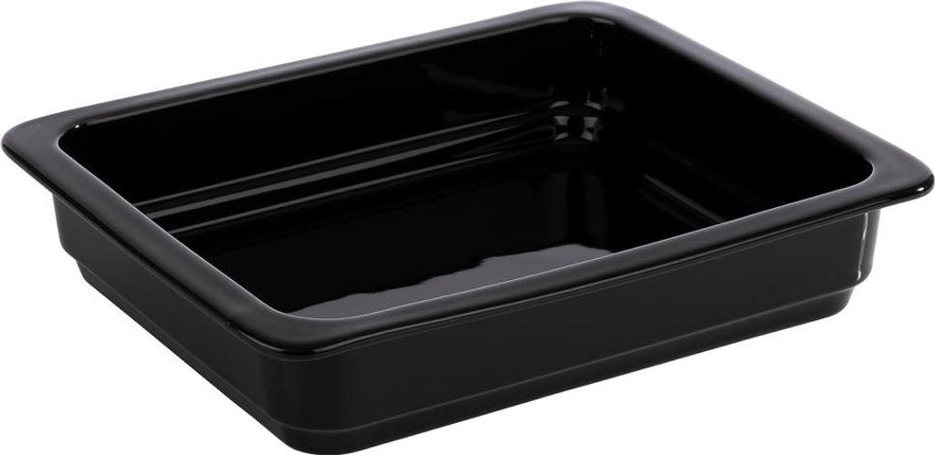 APS 82277 GN 1/2 Behälter, Porzellan, 32,5 x 26,5 cm, Höhe 6 cm, 3,4 Liter, hitzbeständig bis 220°C, schwarz