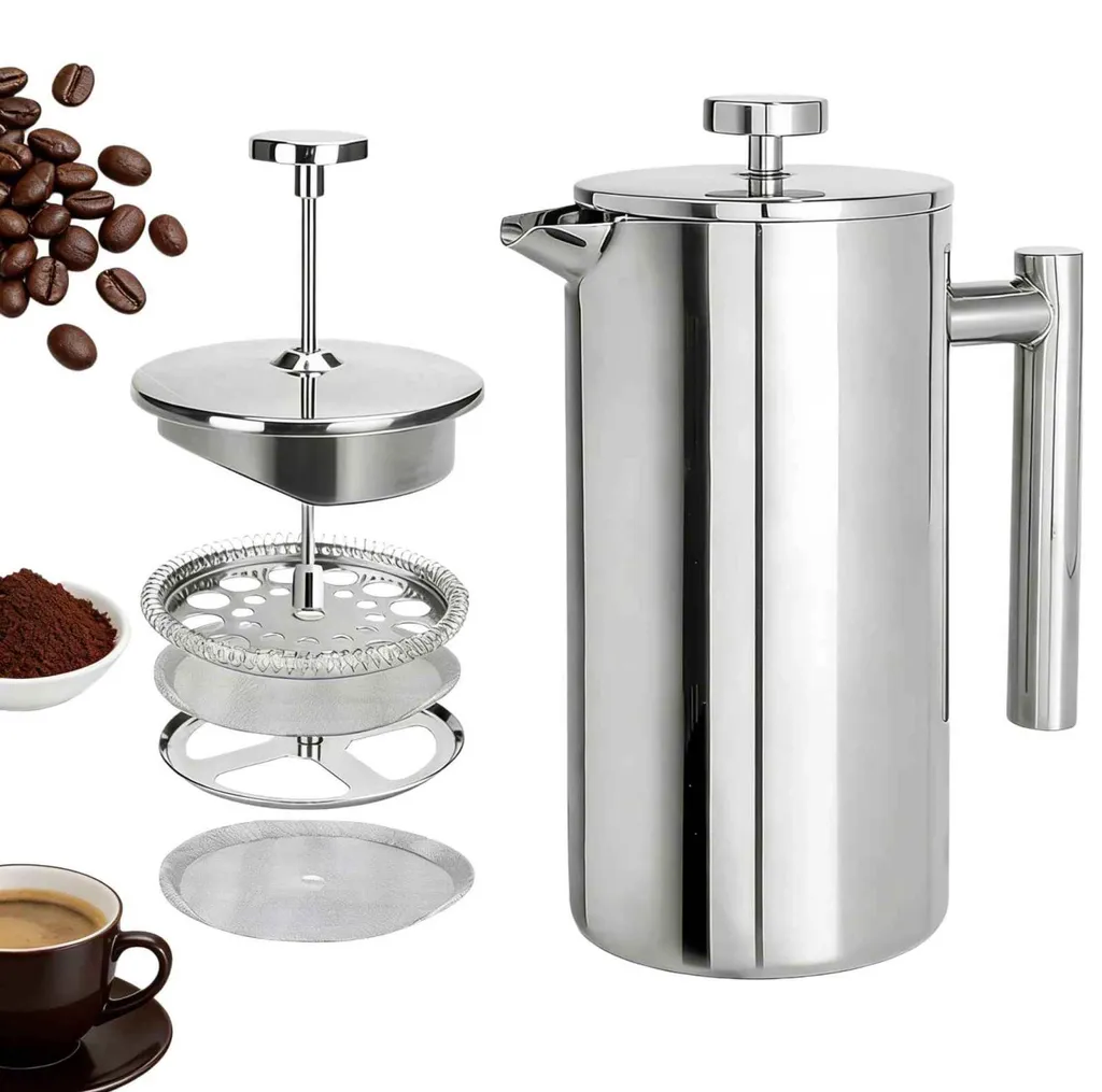 Cafetière piston Zimilo inox 304 : système filtration 3 niveaux 800ml