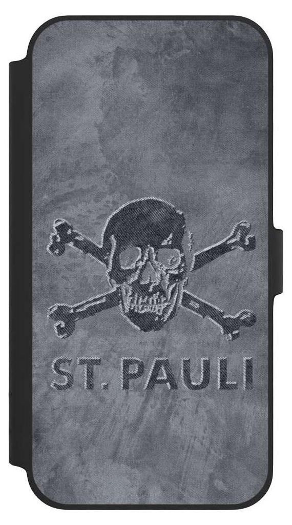 NIVOCASE Klapphülle für Apple iPhone 14 Plus Handyhülle aus Kunst Leder NIVOflip schwarz Beton FC St. Pauli Logo