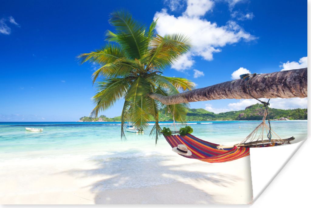 MuchoWow Poster Strand - Hängematte - Meer - Palme 120x80 cm - Bilder