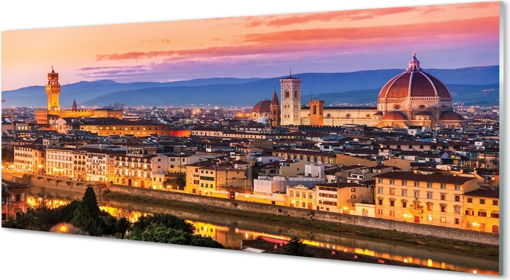 Glasbilder 125x50 Wandkunst Italien Panorama Nacht Dom