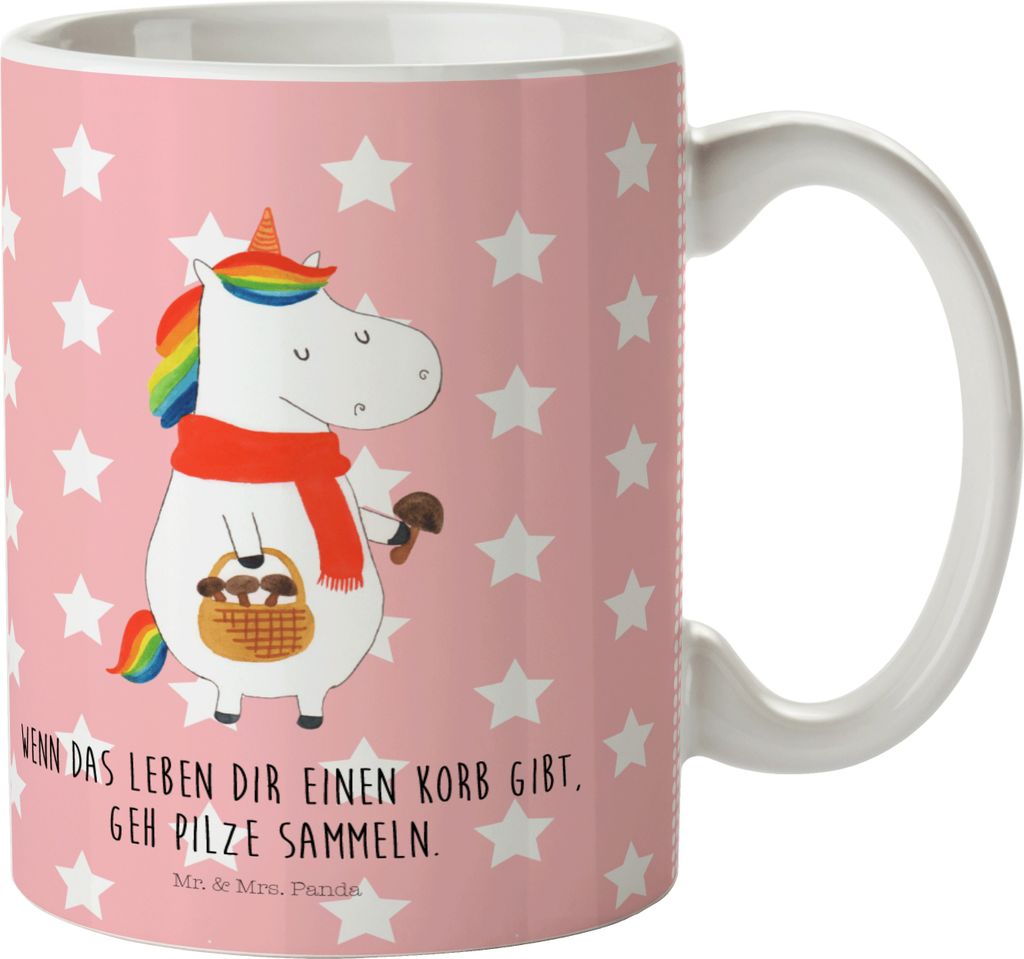 Mr. & Mrs. Panda Plastikbecher Einhorn Pilz - Rot Pastell - Geschenk, Kindertrinkbecher, Trinklernbecher, Reisebecher, Einhörner, Camping Tasse, P...