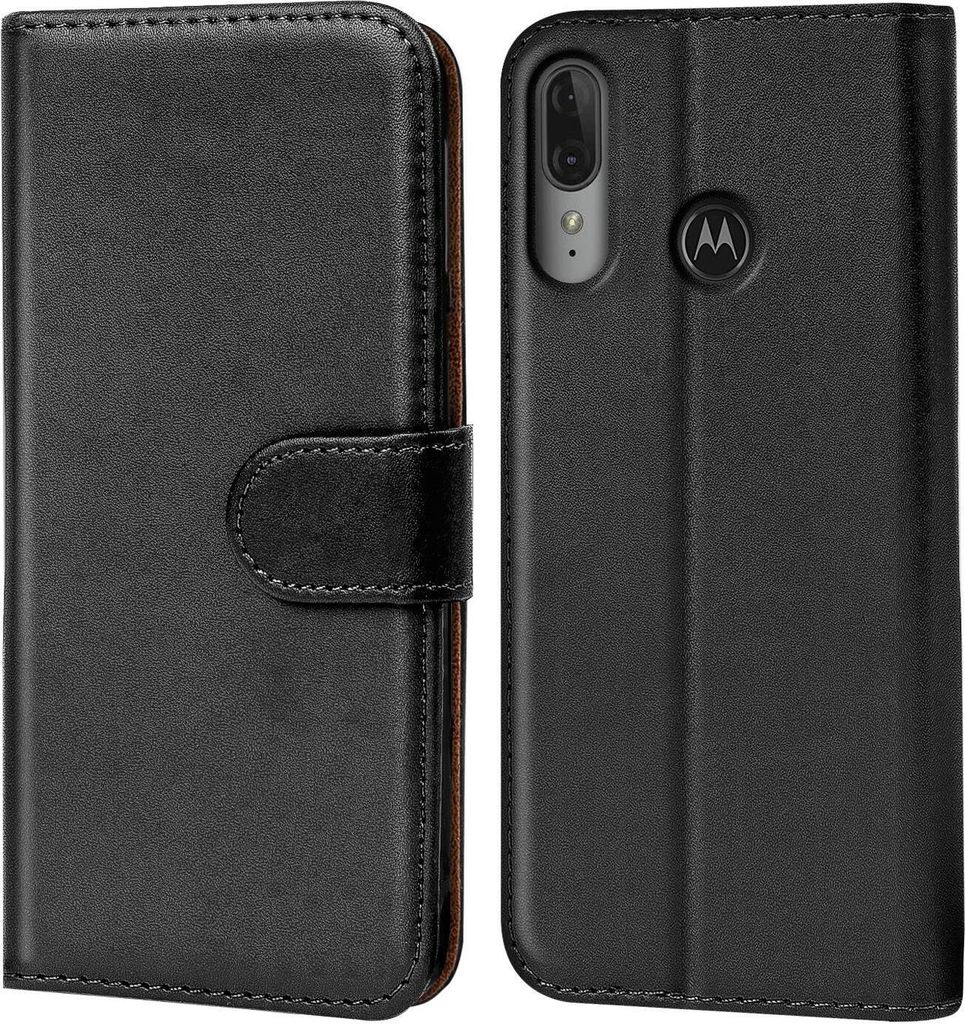 Conie Klapp Tasche für Motorola Moto E6 Plus Kartenfach Rundumschutz Hülle in Schwarz
