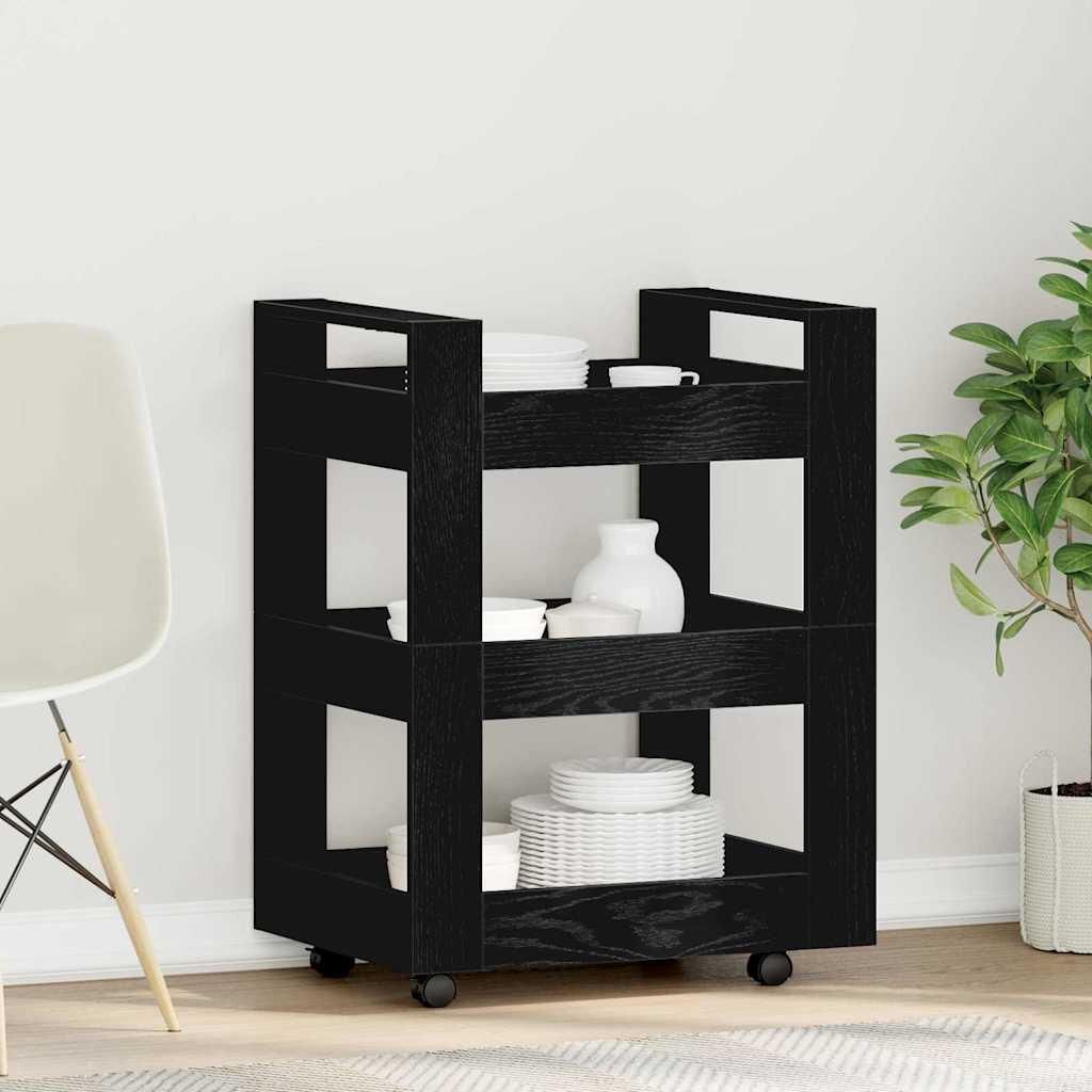 HOMMIE Küchentrolley - modernes Design - Servierwagen - Schwarz Eichen-Optik 60x45x80cm Promotion358656 - Servierwagen