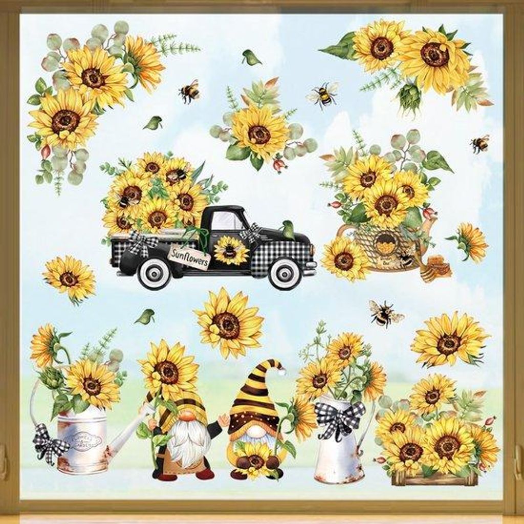 Blumen Fensterfolie Sommer Vögel Glas Dekoration Sticker